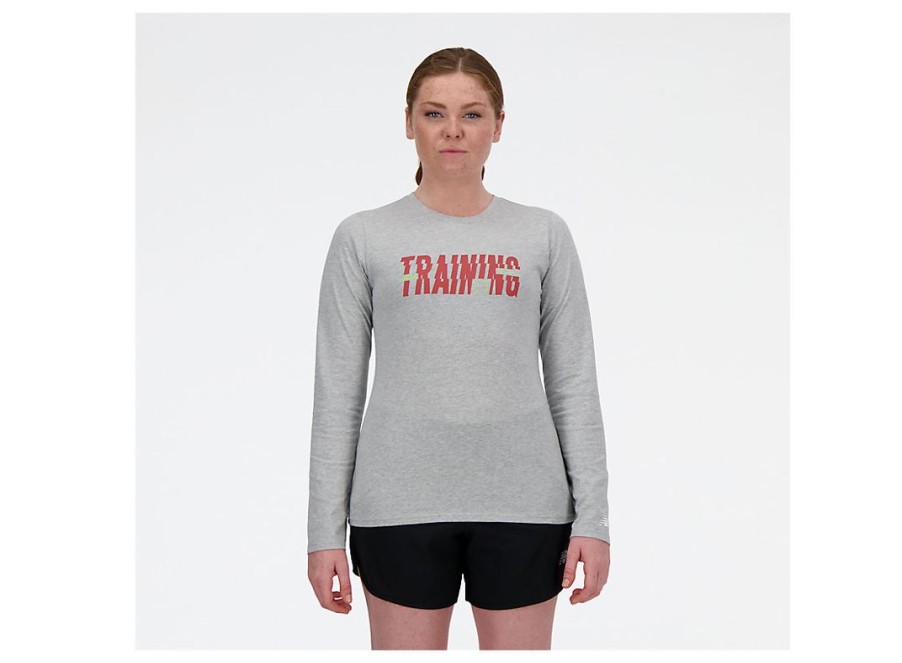 Women New Balance Shirts | United Airlines Nyc Half Training Graphic Long Sleeve Athletic Grey