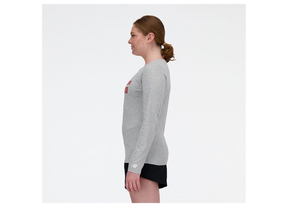 Women New Balance Shirts | United Airlines Nyc Half Training Graphic Long Sleeve Athletic Grey